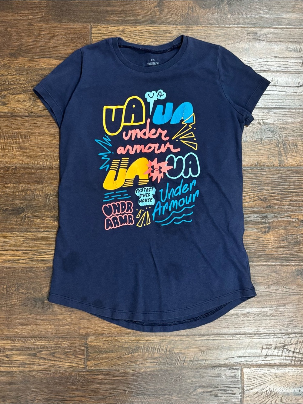 Under Armour Girls Navy Short-Sleeve Graphic Tee with Multicolor Logo